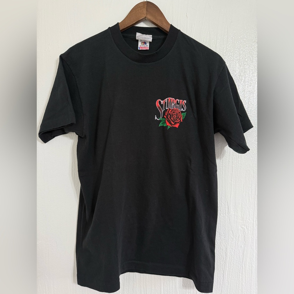 Vtg Buffalo Sturgis Motorcycle Classic T Shirt Black Size Large Roses Graphic